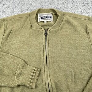 Schott NYC Sweater Mens Large Green Full Zip Cotton Knit Bomber Cardigan Jacket